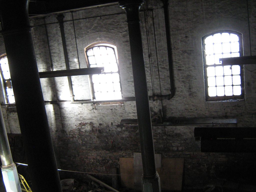 Photo from inside boiler house, showing side windows