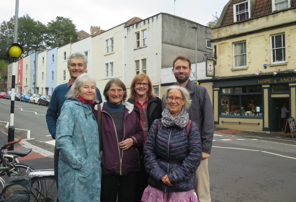 Photo of six adults in front of zebra crossing outside the Hope & Anchor pub