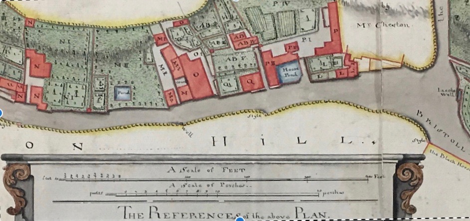 18th century map showing what is now Jacob’s Wells Road, including thePlayhouse Theatre, marked by an ‘O’